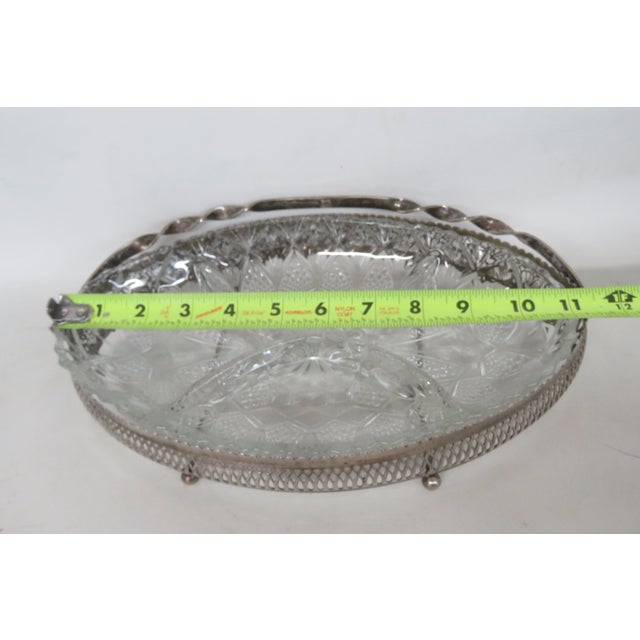 Mid 20th Century Mayell Queen Anne Divided Glass Dish on Footed Silver Plated Handled Stand For Sale - Image 9 of 15