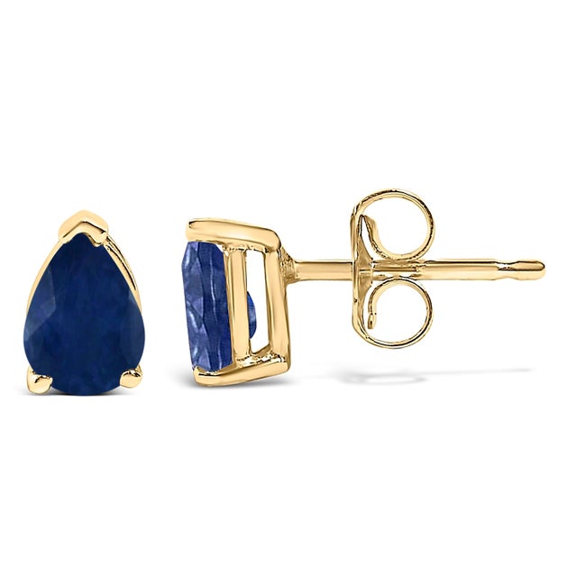 Contemporary 14K Yellow Gold 6x4MM Pear Shaped Blue Sapphire Solitaire Stud Earrings For Sale - Image 3 of 5