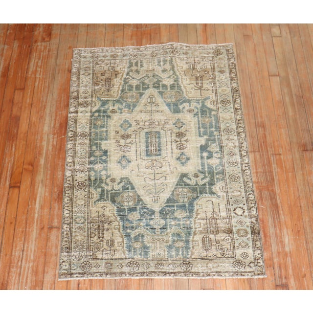 Early 20th Century Early 20th Century Zabihi Collection Worn Green Persian Scatter Size Rug - 3'3" x 4'10" For Sale - Image 5 of 8