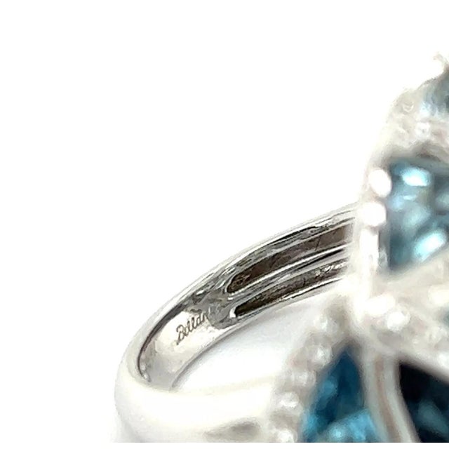 Bellarri 18k White Gold Diamond Blue Topaz Geometric Design Ring, Size 7 For Sale - Image 9 of 9