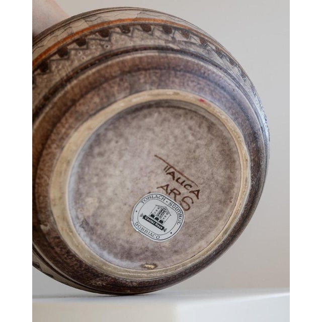 Vintage Italian Hand-Painted Brown Ceramic Vase with Decorative Pattern and Two Handles from Italica Ars, 1960s For Sale - Image 10 of 13