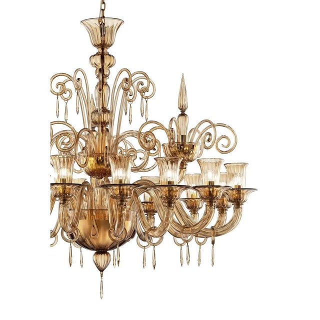 Contemporary dark amber "pagliesco" lively curls murano glass chandelier very luxury and elegant chandelier. "rigadin"...