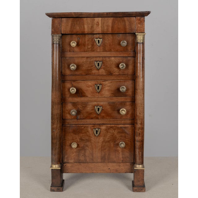 French French Empire Miniature Semainier Chest, Walnut & Brass, Circa 1800 For Sale - Image 3 of 10