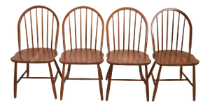 Vintage Scandinavian Modern Teak Spindle Back Dining Chairs Møbelfabrik Denmark - Set 4