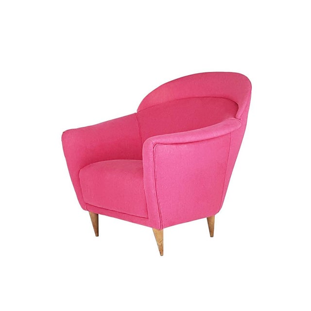 Italian Pink Fabric Upholstered Chair, 1950s For Sale - Image 4 of 14