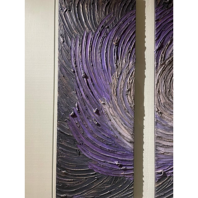 Textured Purple & Silver Triptych | 3 Panel Statement Piece For Sale - Image 4 of 6