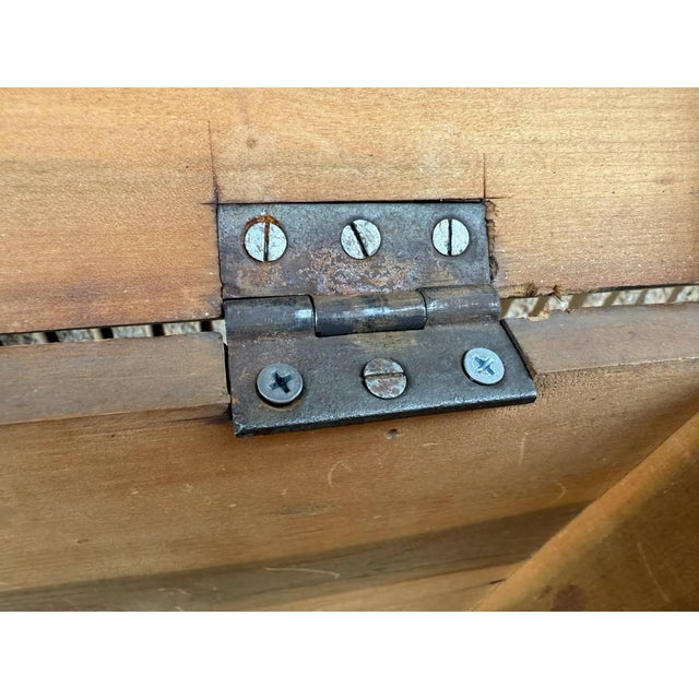 19th Century Antique Early American Primitive Style Fold Top Solid Pine Mule Chest Trunk For Sale - Image 9 of 11