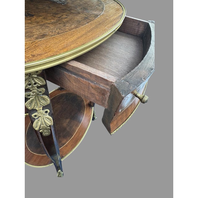 Vintage Antique French Style Brass Ormolu Mounted One Drawer Table End Stand For Sale - Image 4 of 11