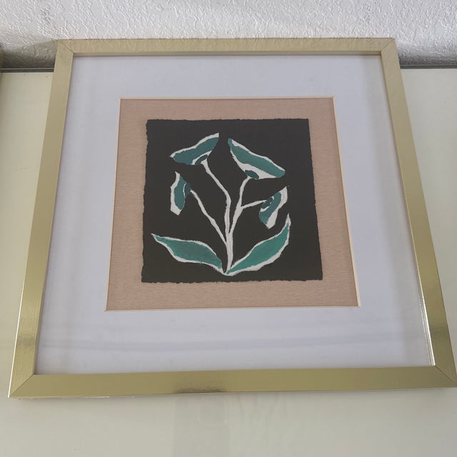 2020s Original Abstract Floral Paintings Mounted on Fabric Matted and Framed - Set of 2 For Sale - Image 5 of 7