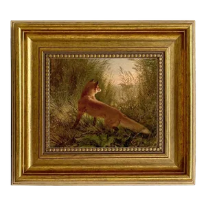 "Fox Flushing Ducks" Contemporary Reproduction Print on Canvas, Framed 9.5x8.5