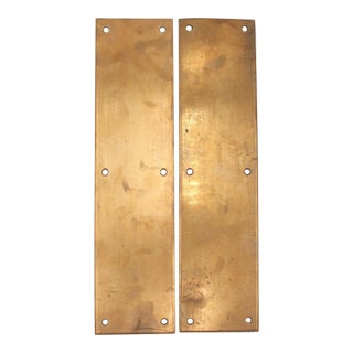Pair of 14 In. Vintage Brass Door Push Plates For Sale