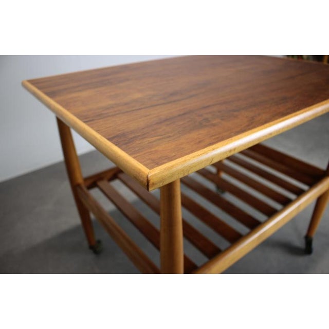 Danish Teak Rolling Table with Shelf, 1960s For Sale - Image 6 of 10