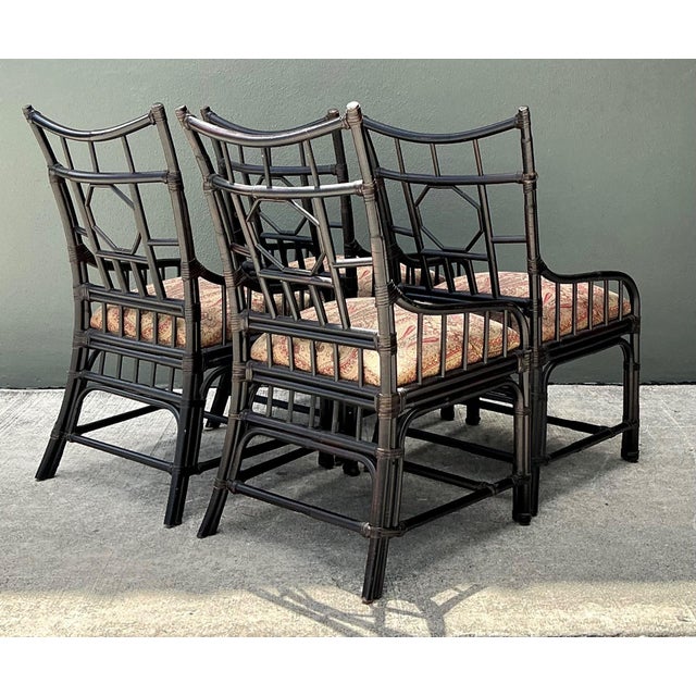 Late 20th Century Vintage Palecek Medallion Back Rattan Chairs - Set of 4 For Sale - Image 5 of 15