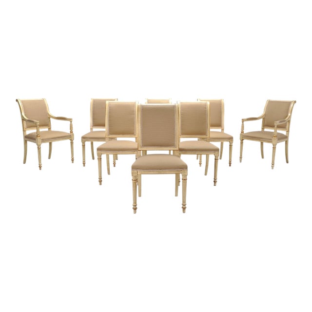 Set of Eight French Louis XVI Style Painted Dining Chairs For Sale