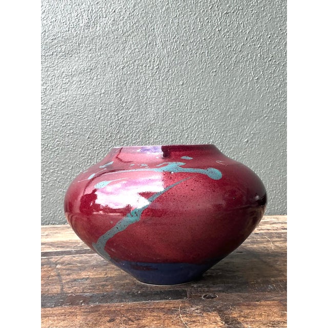 Late 20th Century Vintage Original Drip Glazed Pottery Vase For Sale - Image 5 of 12
