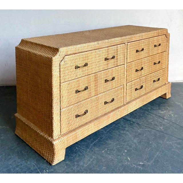 Tan Vintage Boho Locar Woven Rattan Notched Dresser For Sale - Image 8 of 11