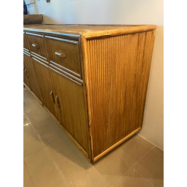 Mid-Century Modern Vintage Palm Beach Bamboo Pencil Reed Credenza Cabinet Buffet Drawers Dresser For Sale - Image 3 of 12