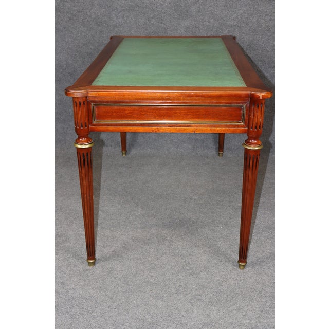 Wood French Louis XVI Style Leather Top Mahogany Brass Mounted Desk For Sale - Image 7 of 15