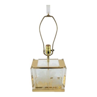 Fredrick Ramond Signed Lucite & Brass Etched Lily Table Lamp Base With Original Finial 1980s For Sale