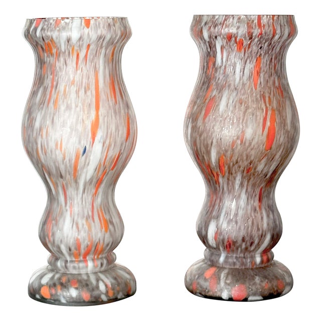 French Art Deco Marbled Glass Vases, 1930, Set of 2 For Sale
