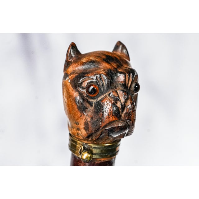 Victorian Amazing Hand Carved Wood British Bull Dog Antique Desk Letter Opener Office Decor For Sale - Image 3 of 12