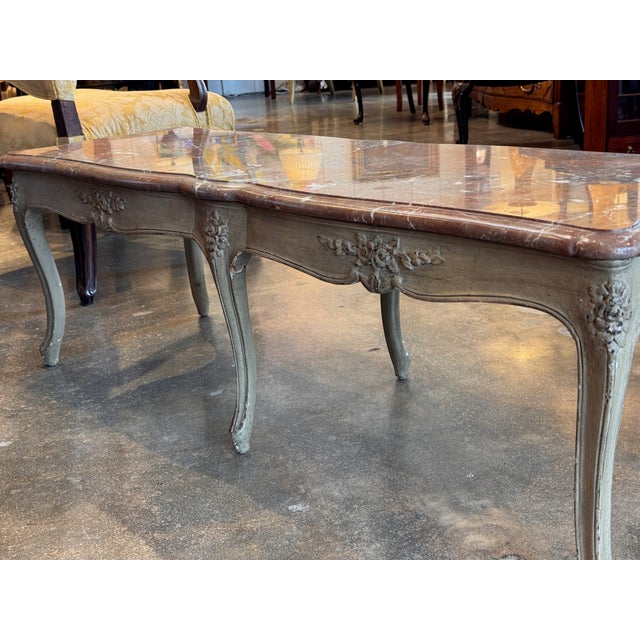 19th Century French Painted Marble Top Coffee Table With Cabriole Legs For Sale - Image 9 of 10