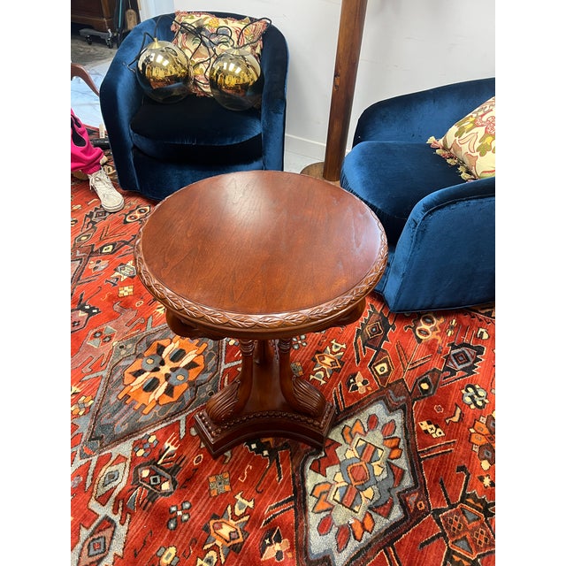 1980s French Directoire Style Cherry Guéridon Side Table With Swan Design For Sale - Image 4 of 8