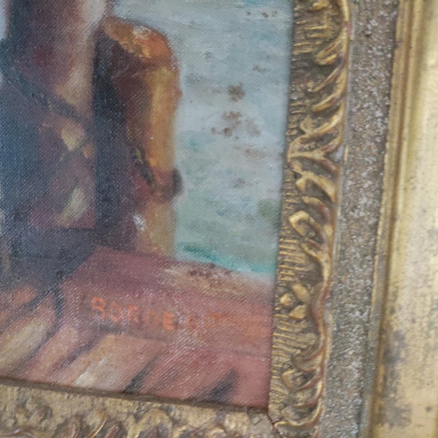 1910s Signature of Listed Artist -Bordes- Nautical Boat Harbor .Oil / Board For Sale - Image 4 of 6