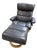 Ekornes Black Leather & Wood Frame Chair and Ottoman For Sale