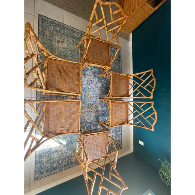 Italian Vintage Rattan Chippendale Style Dining Chairs, Set of 6 After Dal Vera For Sale - Image 11 of 13