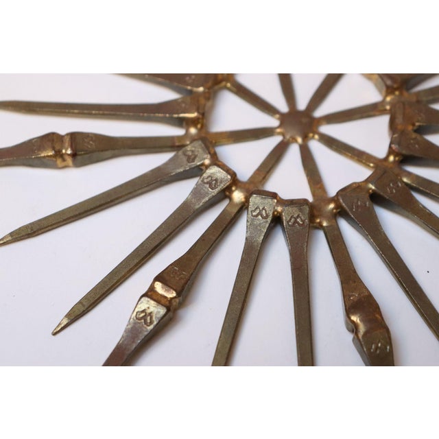 Vintage Brutalist Mixed Metal Horseshoe Nail Starburst Wall Sculpture Ornament For Sale - Image 10 of 14
