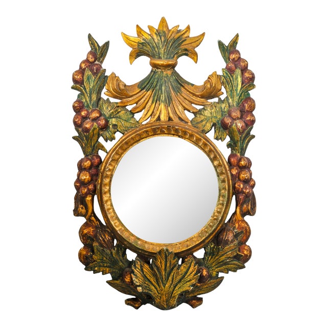 Antique Gilded Wood Convex Wall Mirror 19th Century Italian For Sale