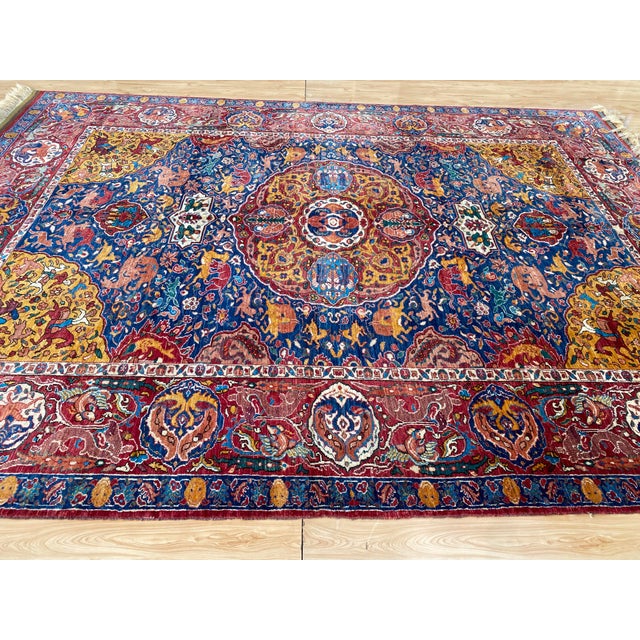 1980s Vintage Kashan Shikargah Hunting Rug For Sale - Image 5 of 16