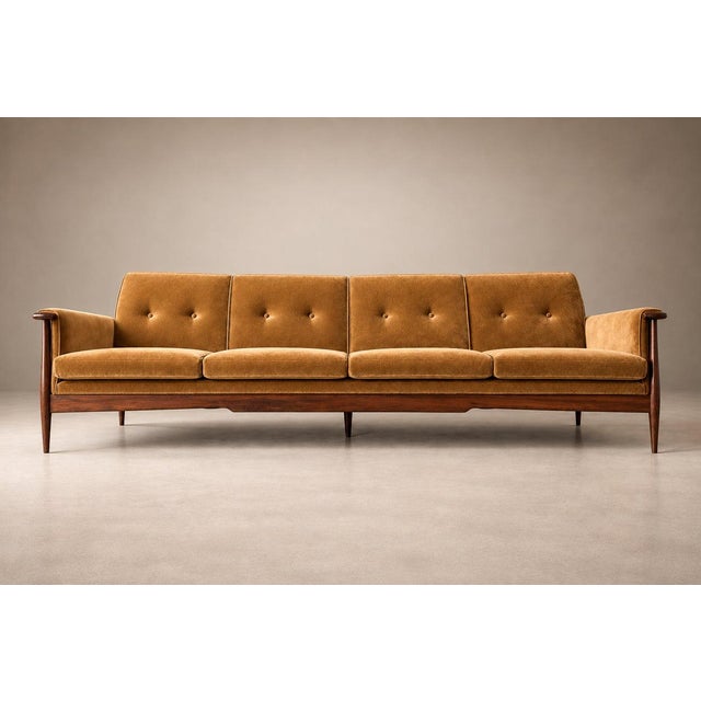 “Canoa” Sofa in Brazilian Rosewood and Warm Camel Velvet, Liceu de Artes e Ofícios, Brazil, 1960s — Lot 856C For Sale - Image 12 of 18