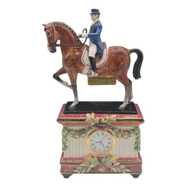 Fitz and Floyd Equestrian Clock Sculpture – Dressage Horse and Rider Figurine For Sale