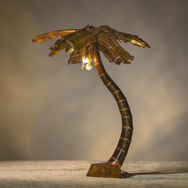 Mid 20th Century Henri Fernandez Brutalist Grande Palma Brass Palm Tree Sculpture Lamp For Sale In Chicago - Image 6 of 6