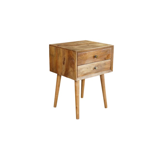 Mid-Century Modern Organic Modern Mango Wood 2 Drawer Side End Accent Table Nightstand MCM For Sale - Image 3 of 18