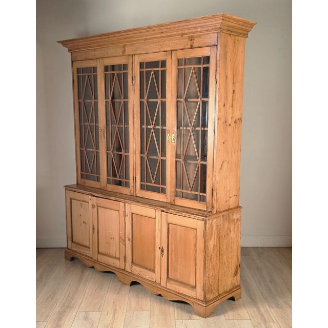 Antique English Pine Breakfront Bookcase For Sale - Image 4 of 7