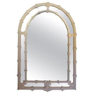 Serge Roche Style Hollywood Palm Regency Plaster Foliate Carved Wall Mirror For Sale