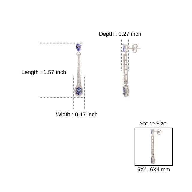 Blue Fine Silver Diamond Bar Drop Earrings With Blue Sapphire Gemstones & Diamonds- A Pair For Sale - Image 8 of 12