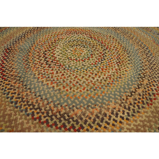 1930s Multicolor Abstract Folk Art Antique American Round Braided Rug 8' X 8' Cotton Carpet For Sale - Image 11 of 11