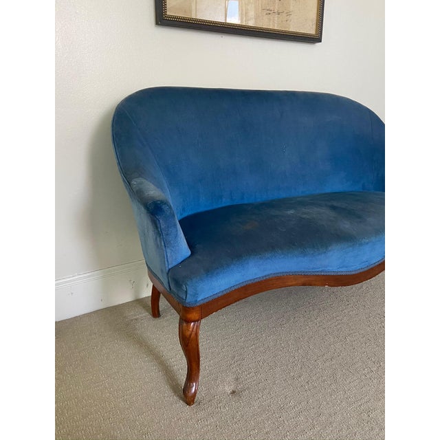 Antique Blue Velvet Settee Chairish
