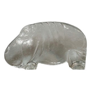 Large Glass Art Hippo Animal Figurine by Bertil Vallien for Kosta Boda, 1970s For Sale