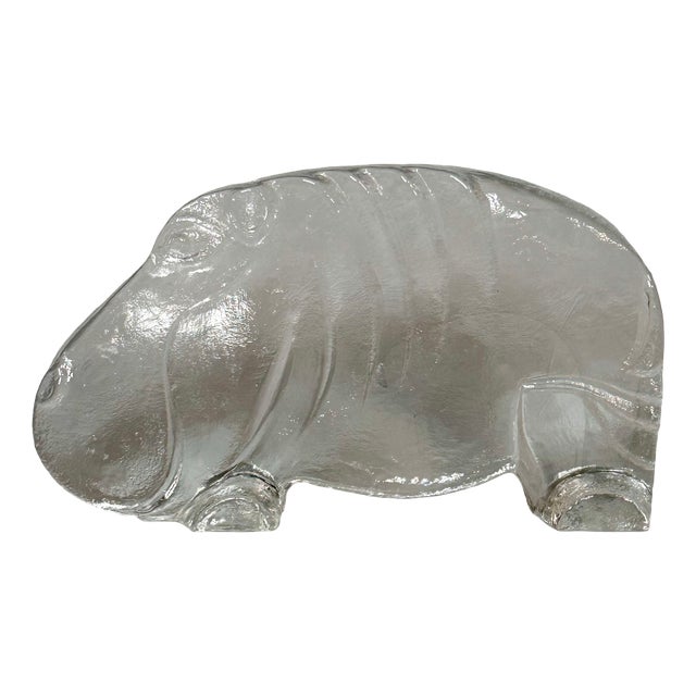 Large Glass Art Hippo Animal Figurine by Bertil Vallien for Kosta Boda, 1970s For Sale