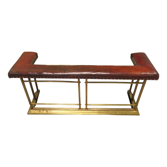 Brass and Red Leather Club Fender For Sale