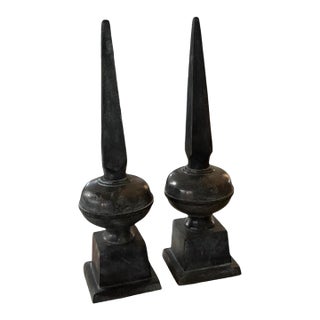 Pair of Vintage Cast Iron Obelisk-Style Fence Finials For Sale