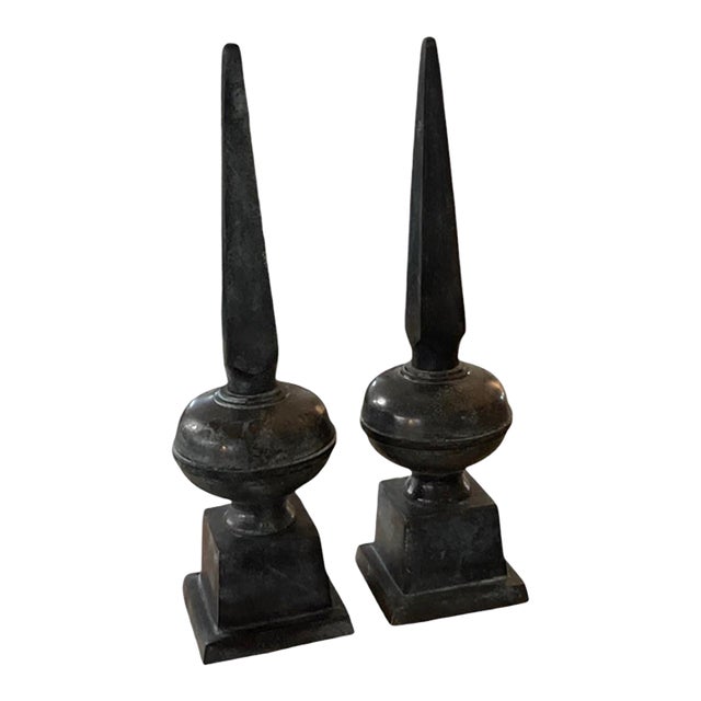 Pair of Vintage Cast Iron Obelisk-Style Fence Finials For Sale