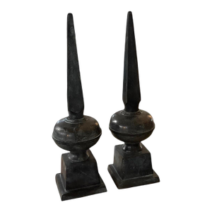 Pair of Vintage Cast Iron Obelisk-Style Fence Finials