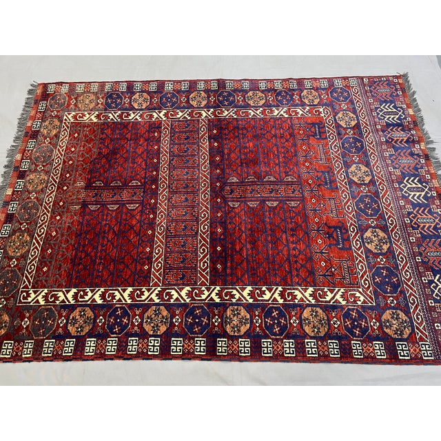 Red Turkmen Parda Tribal Wool Area Rug, 5'2