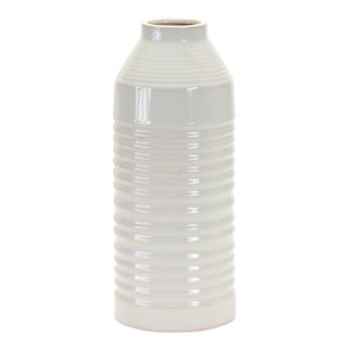 Modern Ribbed Terra Cotta Vase 14"H For Sale